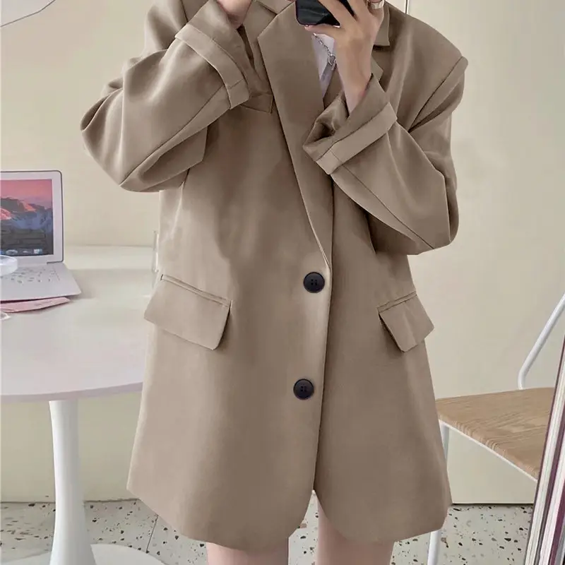 Women Khaki Blazer Jacket Korean British Style - Image 8