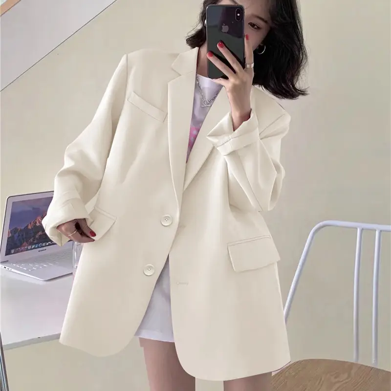 Women Khaki Blazer Jacket Korean British Style - Image 9
