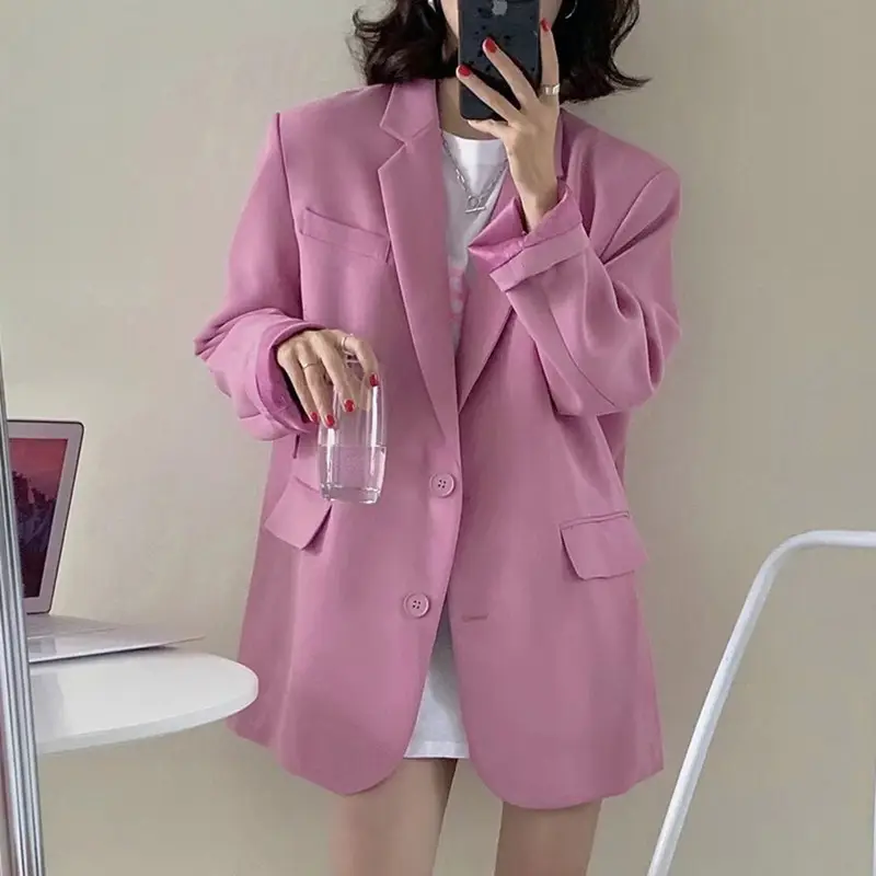 Women Khaki Blazer Jacket Korean British Style - Image 3