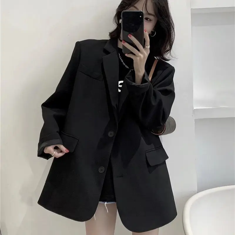 Women Khaki Blazer Jacket Korean British Style - Image 4