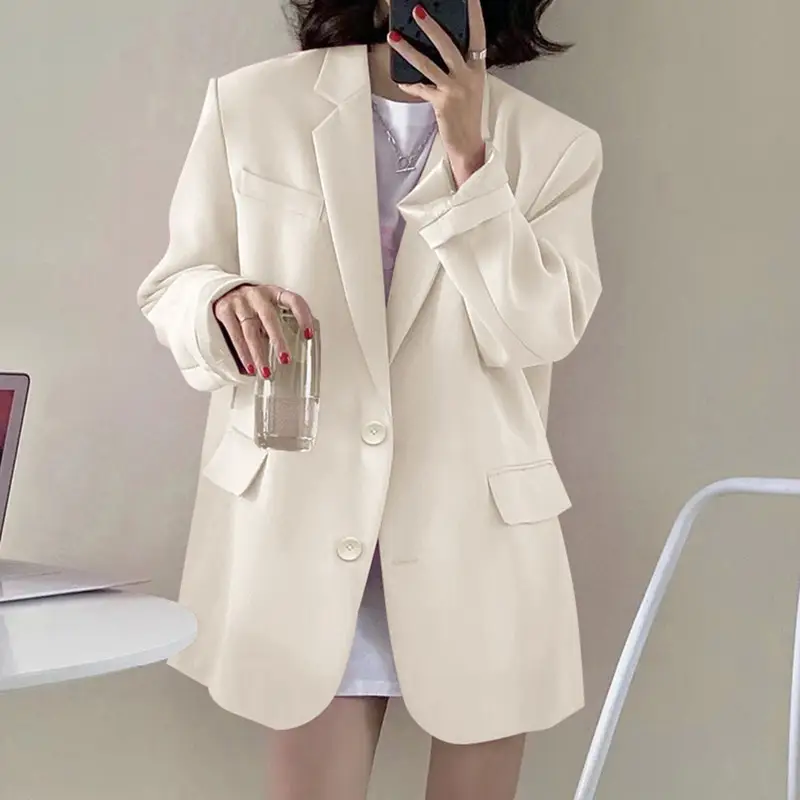 Women Khaki Blazer Jacket Korean British Style - Image 5