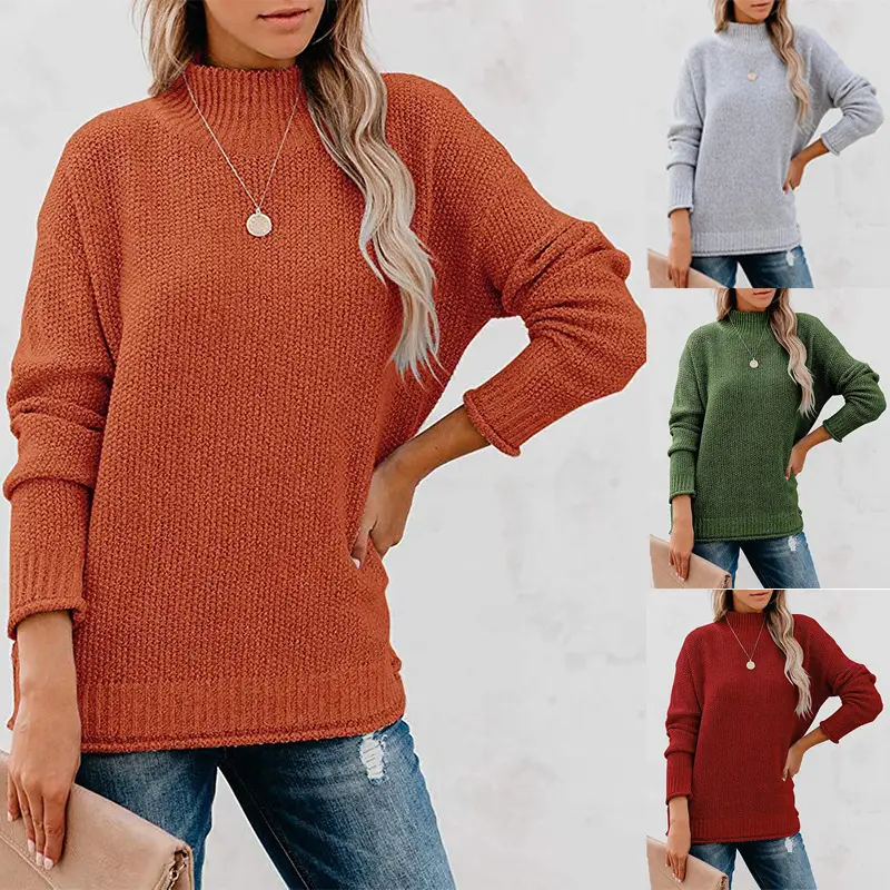 New 2023 Pullover Sweater High Neck Beige Loose Fit