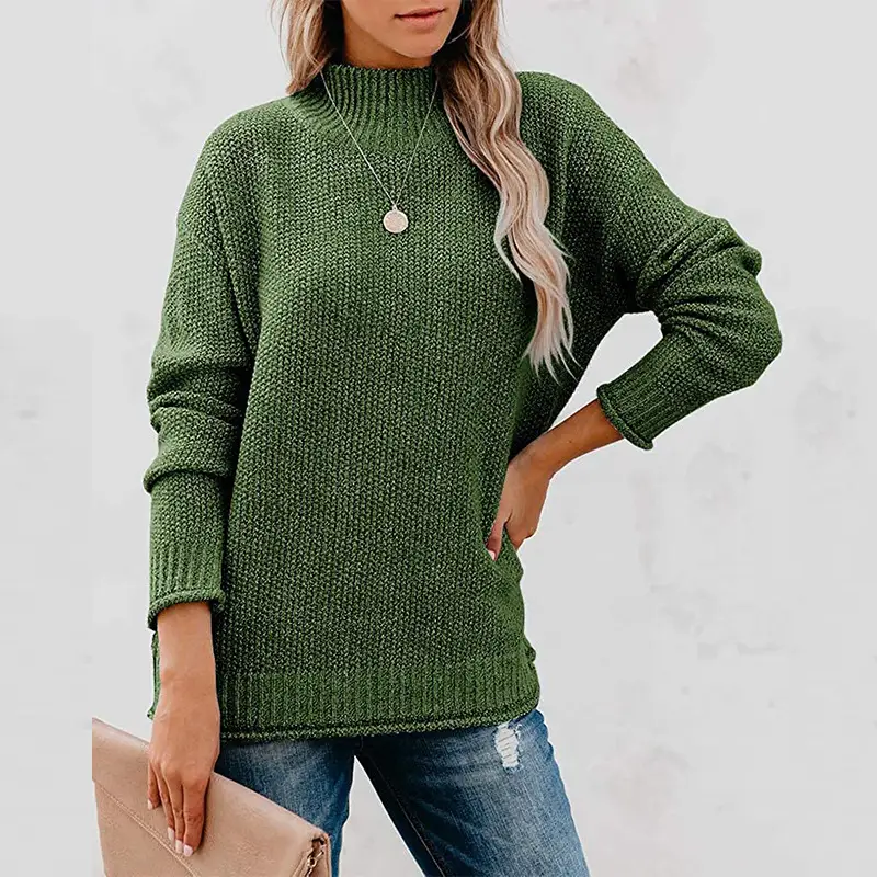 New 2023 Pullover Sweater High Neck Beige Loose Fit