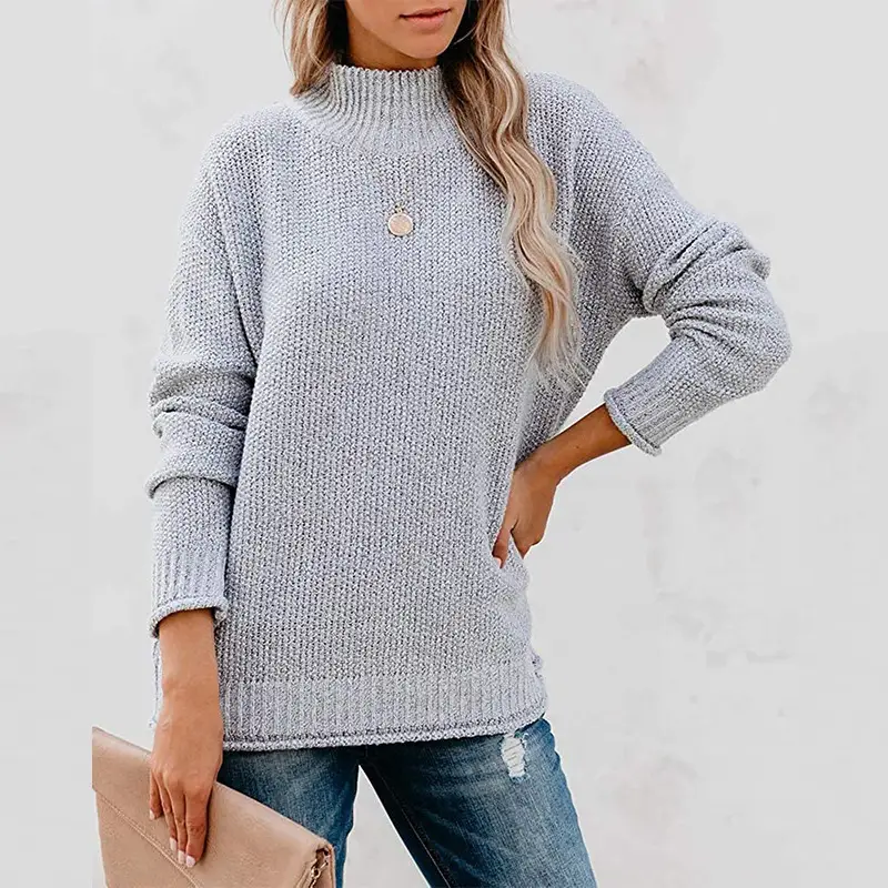 New 2023 Pullover Sweater High Neck Beige Loose Fit
