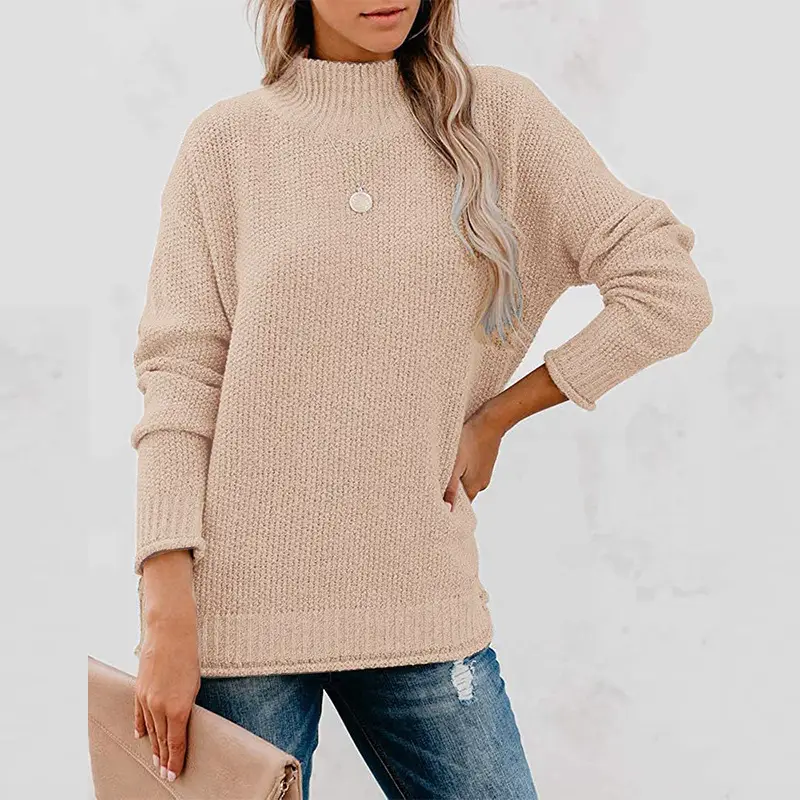 New 2023 Pullover Sweater High Neck Beige Loose Fit
