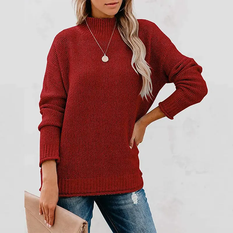 New 2023 Pullover Sweater High Neck Beige Loose Fit