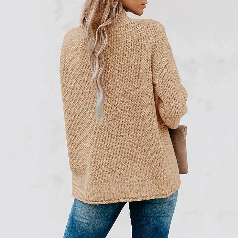 New 2023 Pullover Sweater High Neck Beige Loose Fit — feature 14