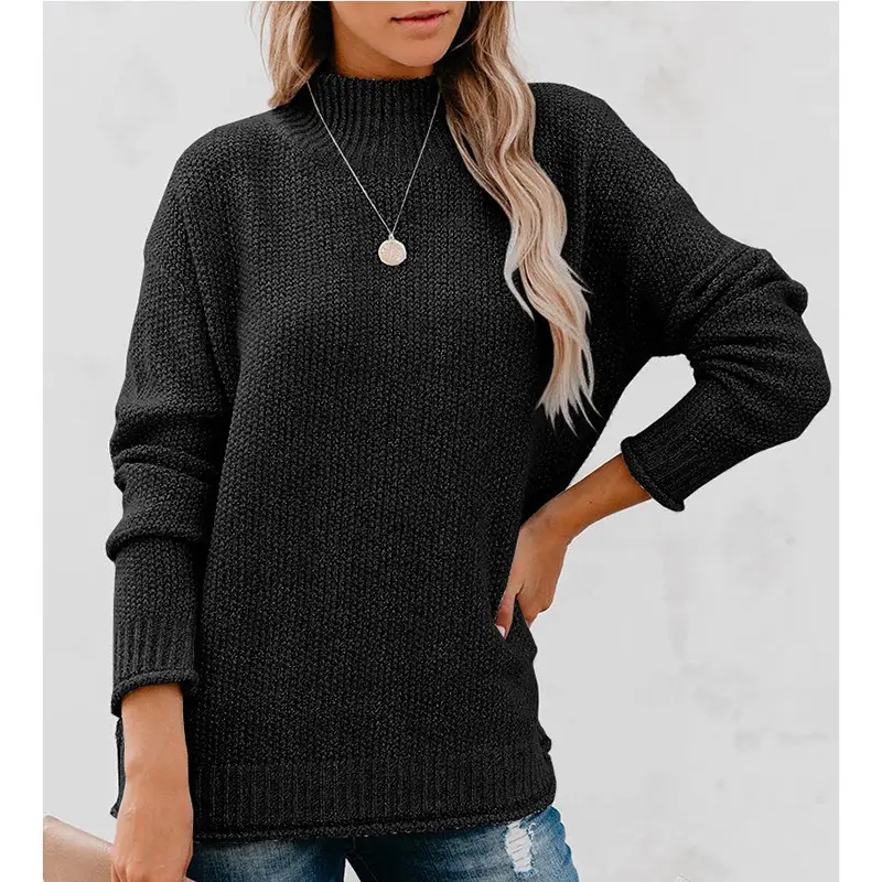 New 2023 Pullover Sweater High Neck Beige Loose Fit — feature 7