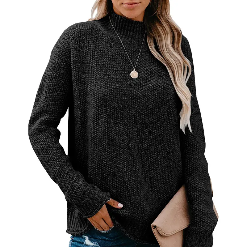 New 2023 Pullover Sweater High Neck Beige Loose Fit — feature 8