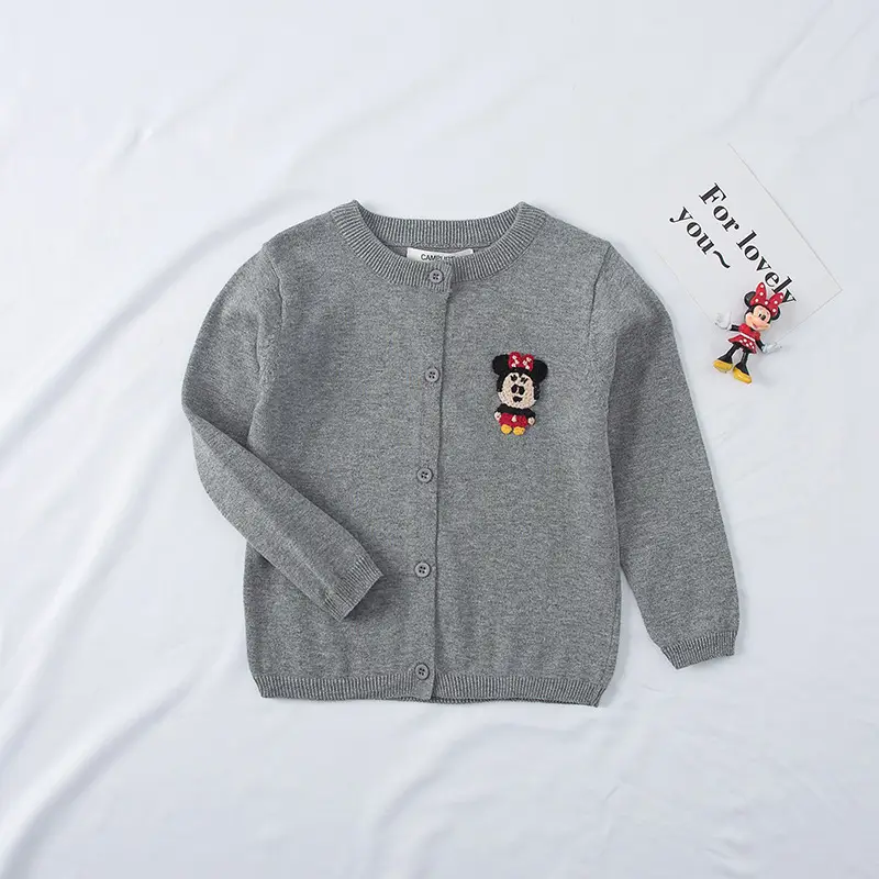 Japanese Long Sleeve Cardigan for Kids Cartoon Embroidered Grey - Image 2