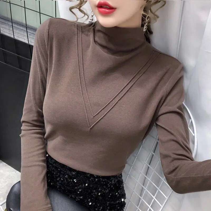 German Velvet High Collar Slim Fit Shirt Brown - Image 5