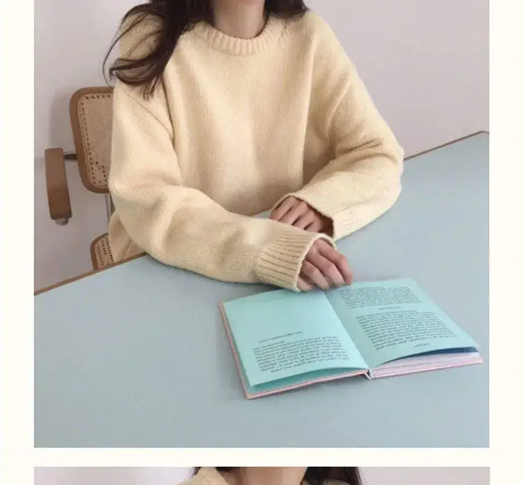 Women Loose Knitted Pullover Sweater Purple Round Neck — feature 10