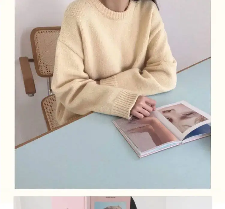 Women Loose Knitted Pullover Sweater Purple Round Neck — feature 11