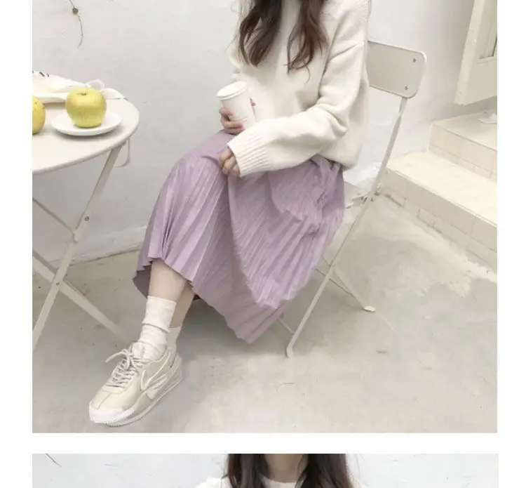 Women Loose Knitted Pullover Sweater Purple Round Neck — feature 13