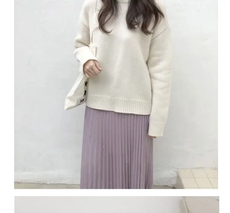 Women Loose Knitted Pullover Sweater Purple Round Neck — feature 14