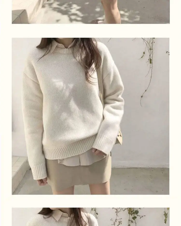 Women Loose Knitted Pullover Sweater Purple Round Neck — feature 5