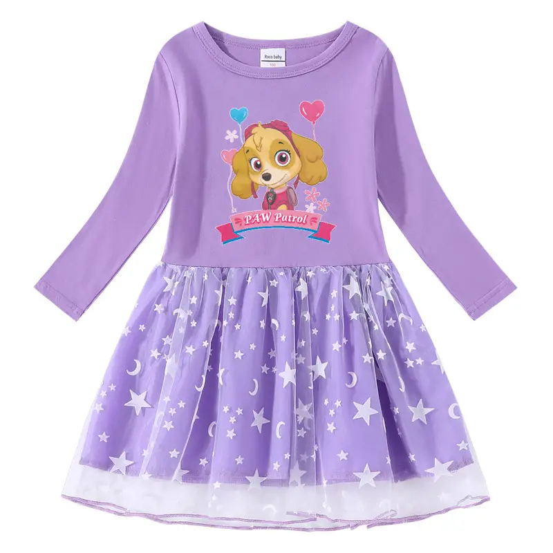 Pink Cotton Star Moon Dress for Girls - Image 2