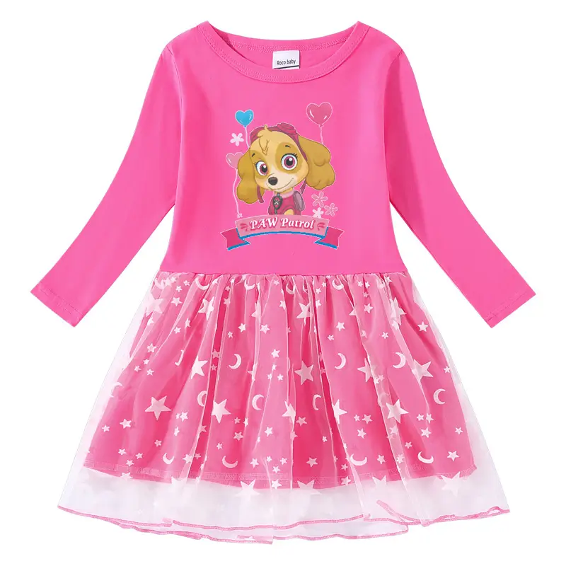 Pink Cotton Star Moon Dress for Girls - Image 4