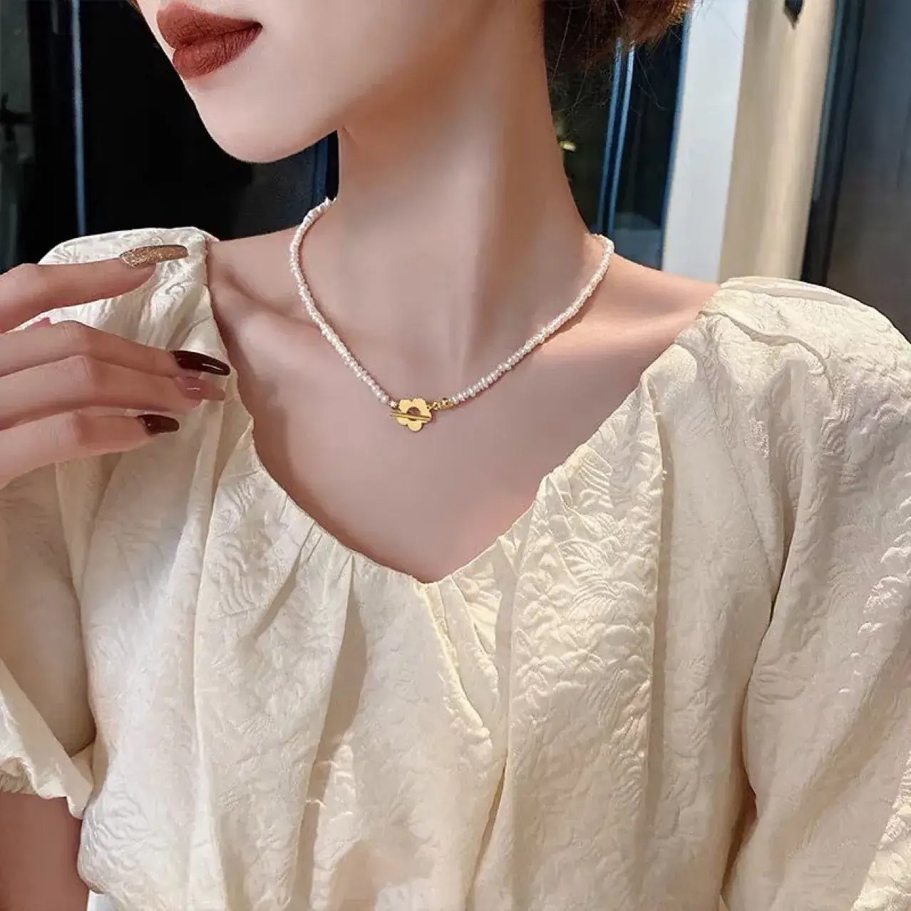 Flower Pearl Necklace for Women Summer Light Luxury - Image 4
