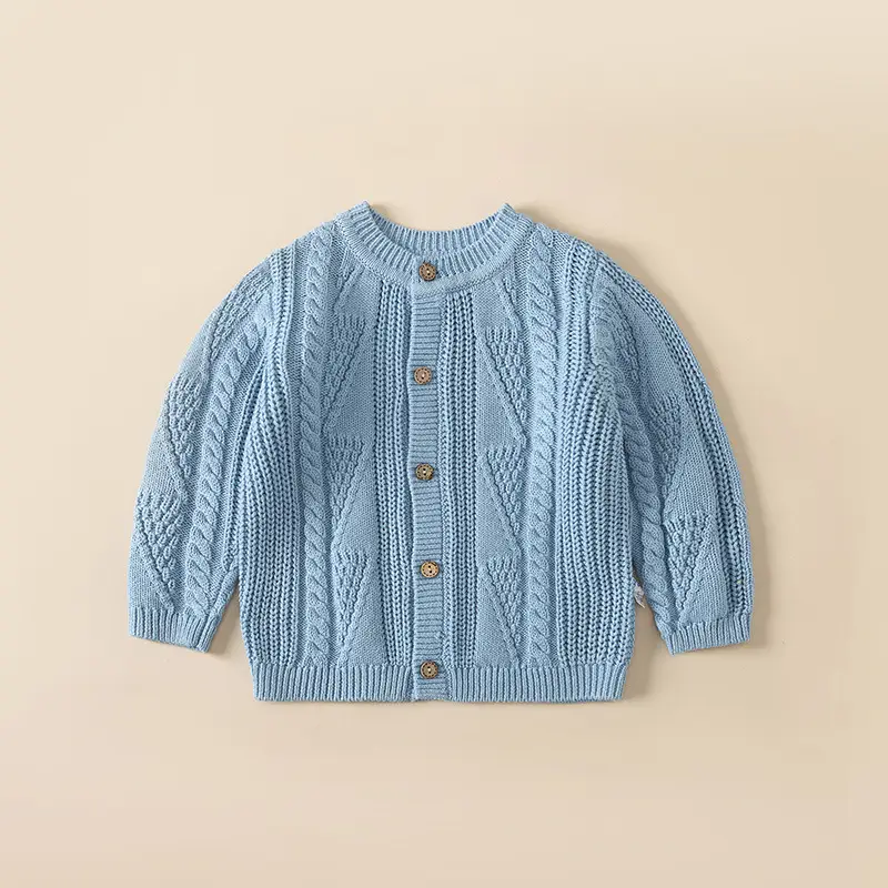 Light Blue Knit Cardigan for Boys Girls Spring Autumn - Image 3