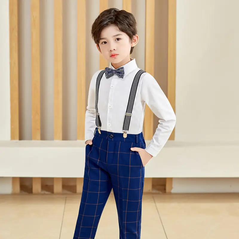 Children's Long Sleeve Shirt Trousers Set with Bow Tie