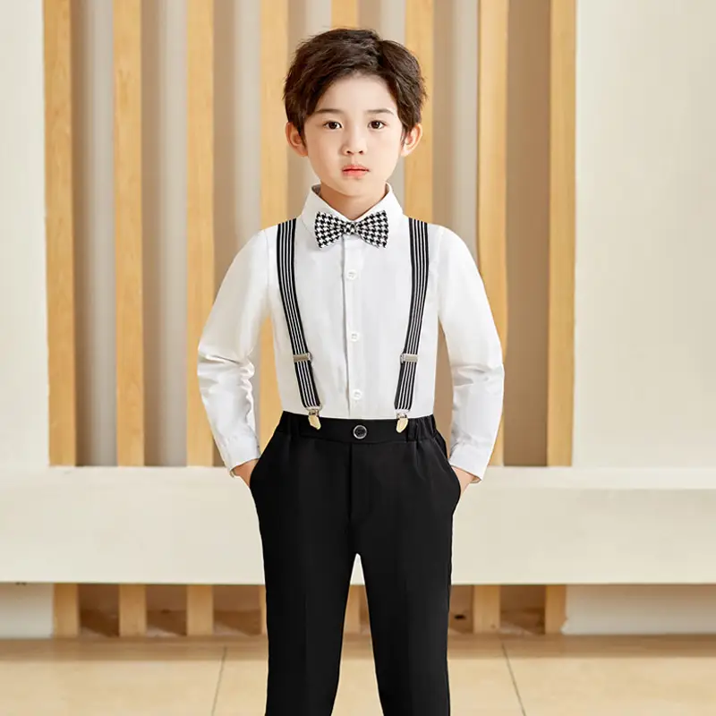 Children's Long Sleeve Shirt Trousers Set with Bow Tie