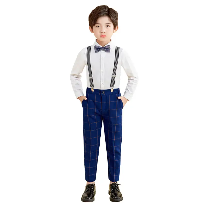 Children's Long Sleeve Shirt Trousers Set with Bow Tie