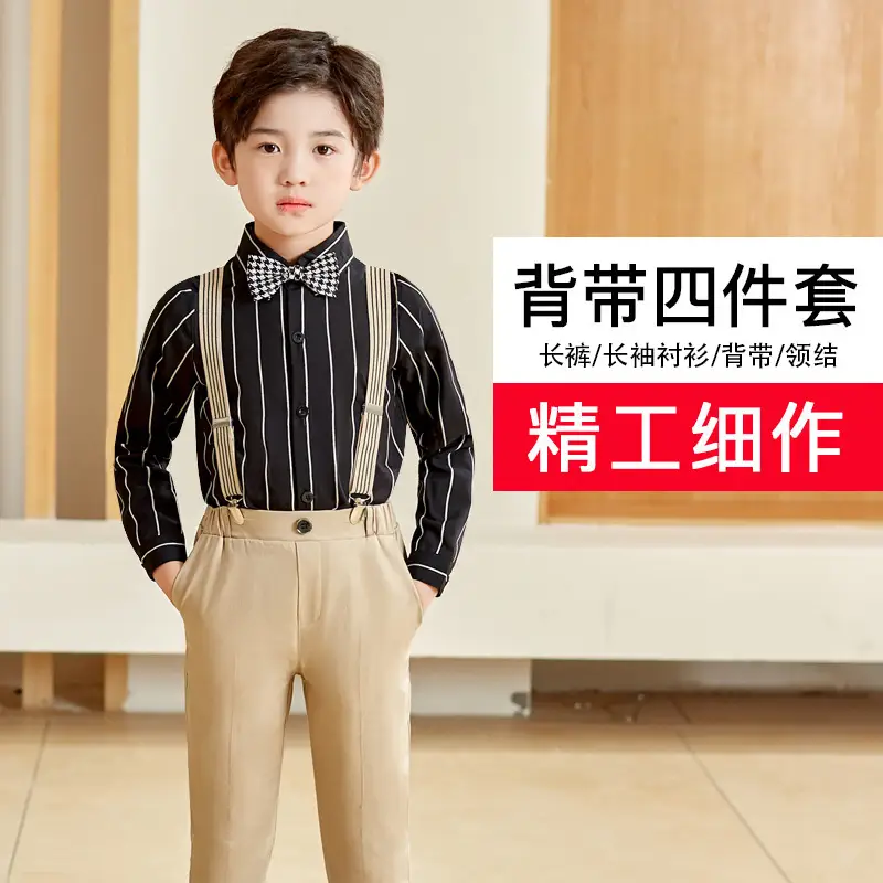 Children's Long Sleeve Shirt Trousers Set with Bow Tie