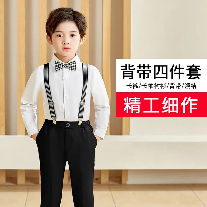 Children's Long Sleeve Shirt Trousers Set with Bow Tie