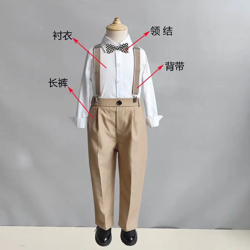 Children's Long Sleeve Shirt Trousers Set with Bow Tie