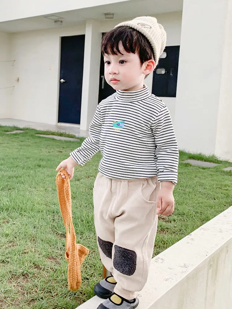 Baby Fleece Striped Half-High Collar T-Shirt — feature 1