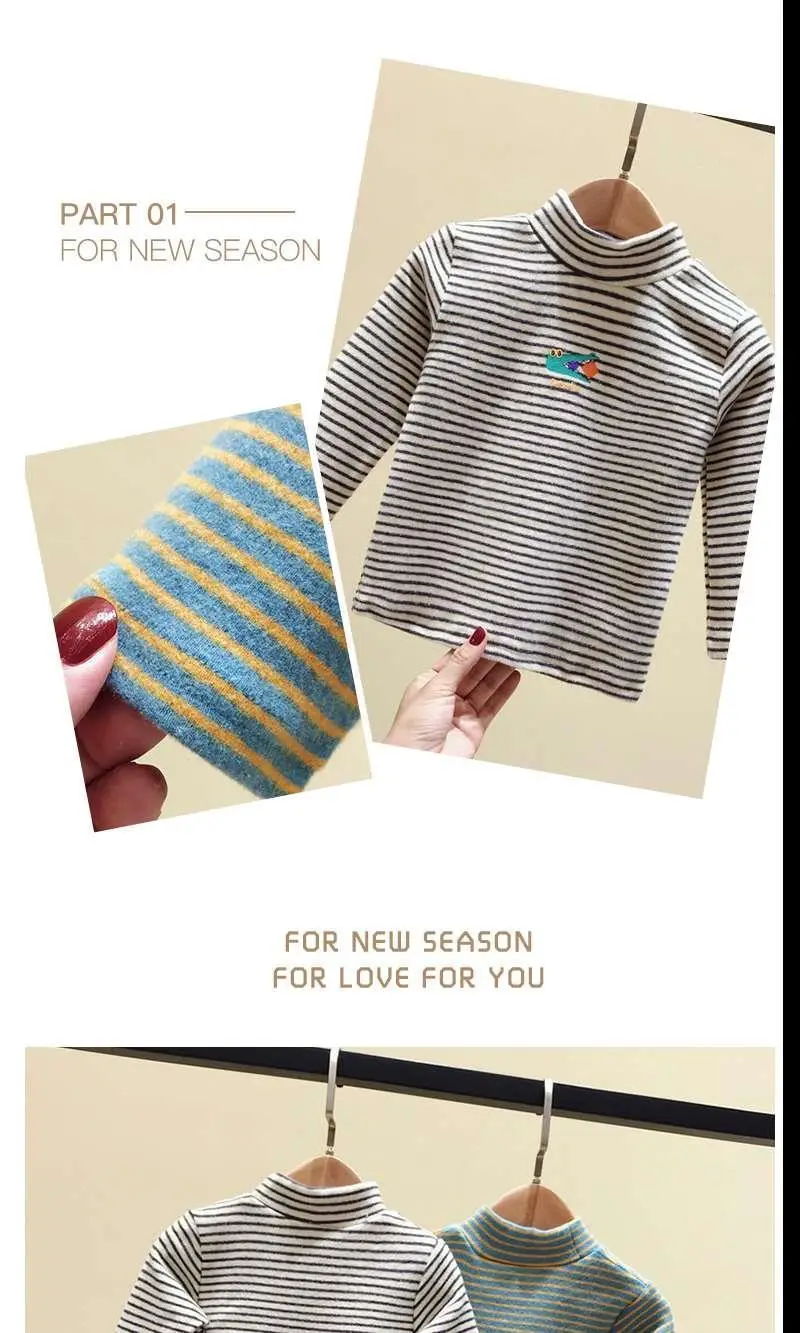 Baby Fleece Striped Half-High Collar T-Shirt — feature 7
