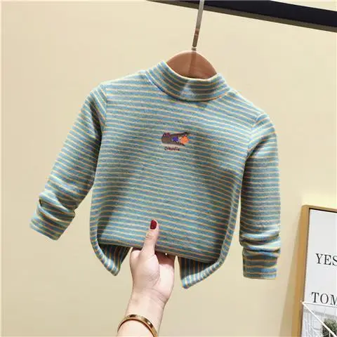 Baby Fleece Striped Half-High Collar T-Shirt