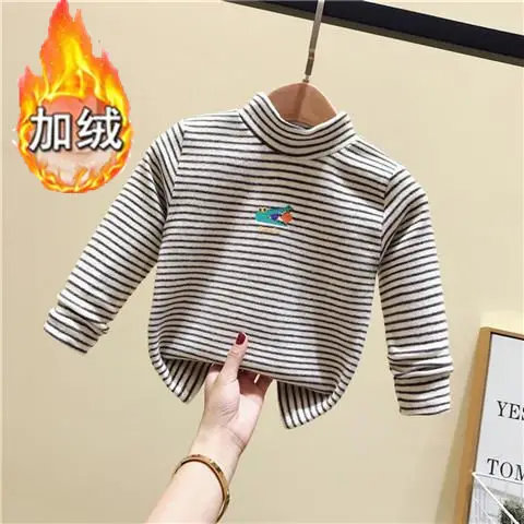 Baby Fleece Striped Half-High Collar T-Shirt