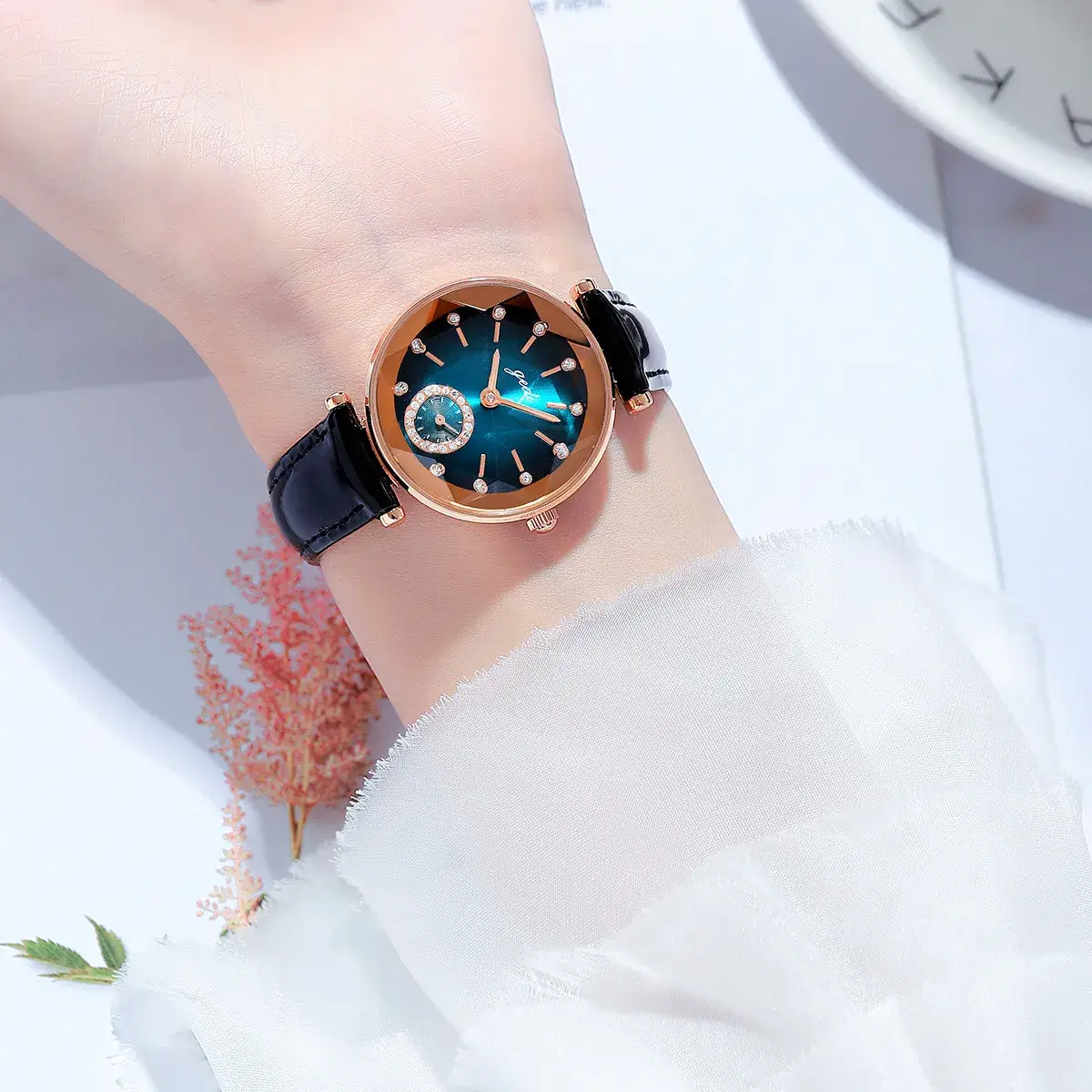 Goldstone Women's Rhinestone Belt Watch with Green Leather Strap - Image 6