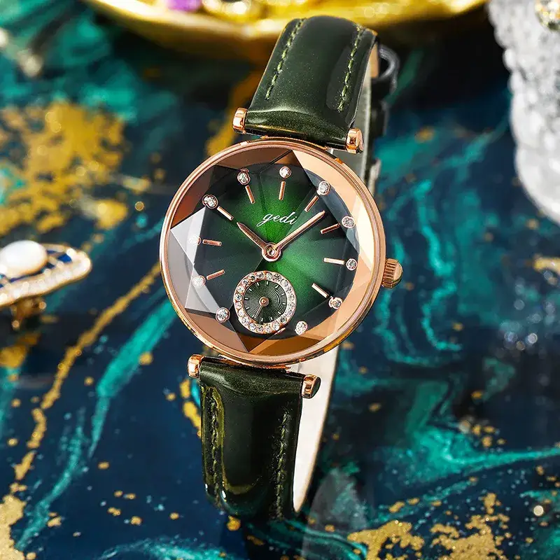 Goldstone Women's Rhinestone Belt Watch with Green Leather Strap - Image 2