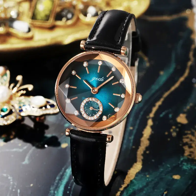 Goldstone Women's Rhinestone Belt Watch with Green Leather Strap - Image 3