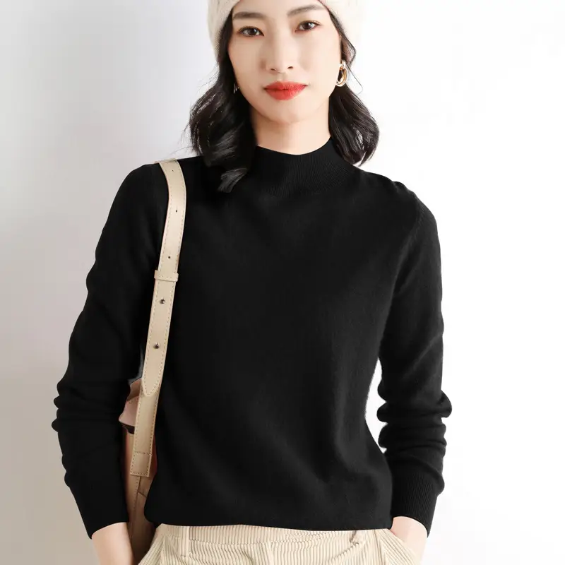 Women Wool Blottom Turtleneck Sweater Black - Image 17