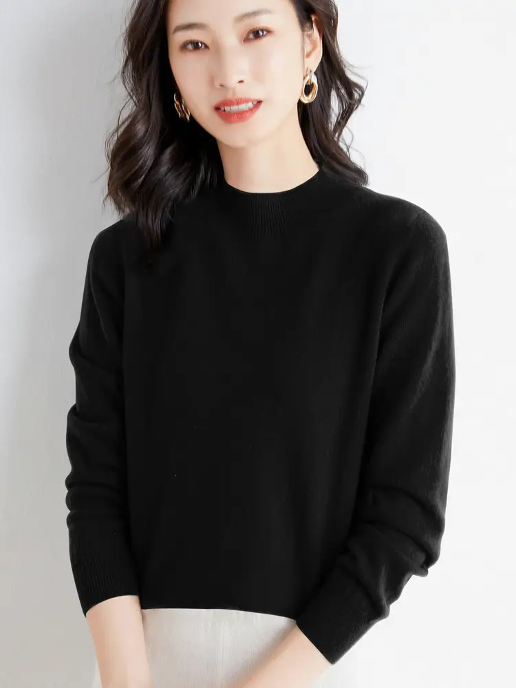 Women Wool Blottom Turtleneck Sweater Black - Image 6