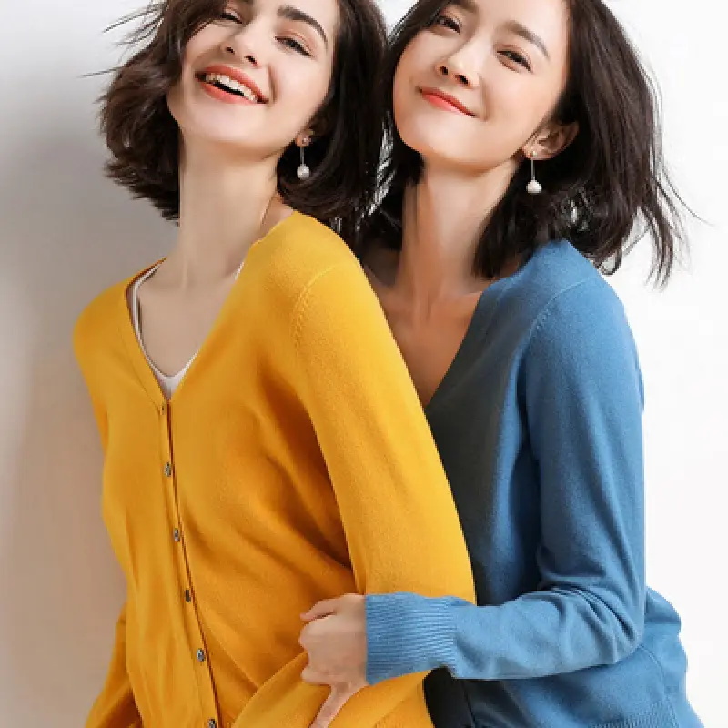 Black Knit V Neck Cardigan Women Long Sleeve - Image 14
