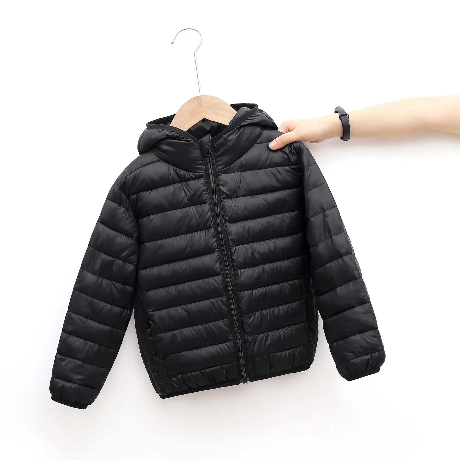 Light Blue Hooded Cotton Puffer Jacket for Boys Girls Large - Image 2