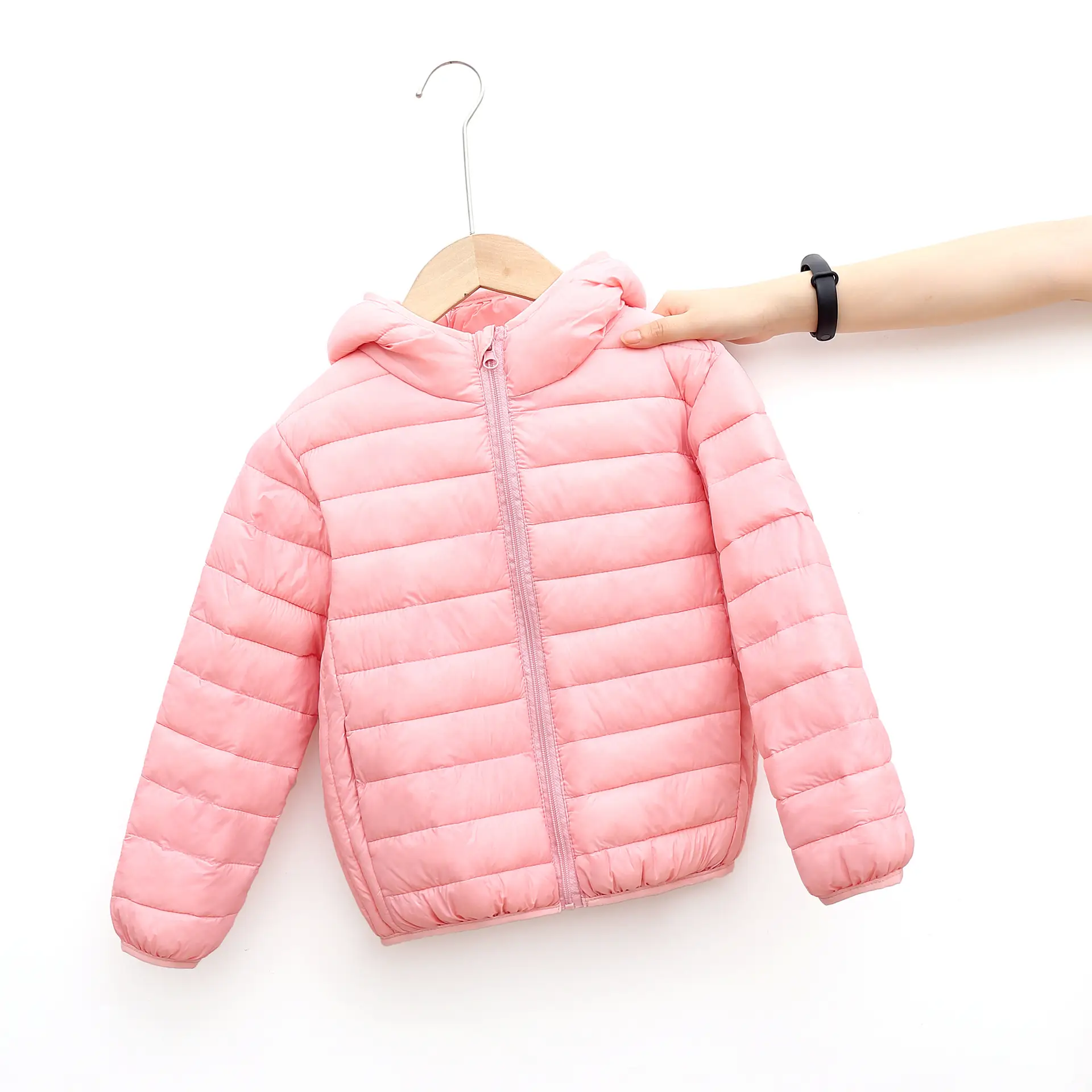 Light Blue Hooded Cotton Puffer Jacket for Boys Girls Large - Image 3