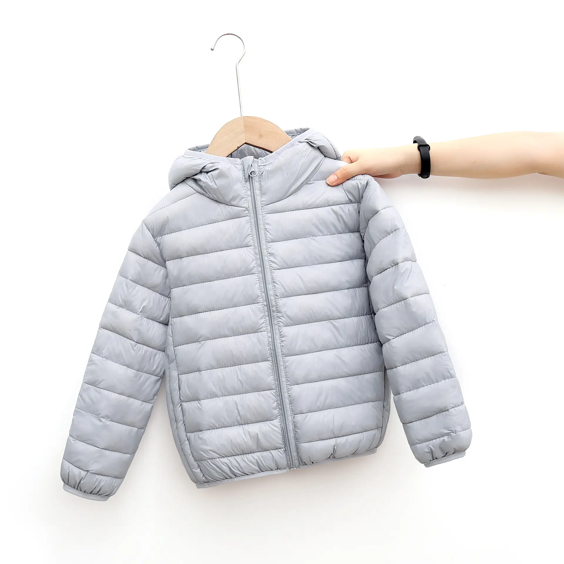 Light Blue Hooded Cotton Puffer Jacket for Boys Girls Large - Image 4