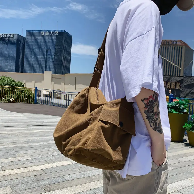 Men Pure Color Canvas Shoulder Bag 2025 Summer - Image 7
