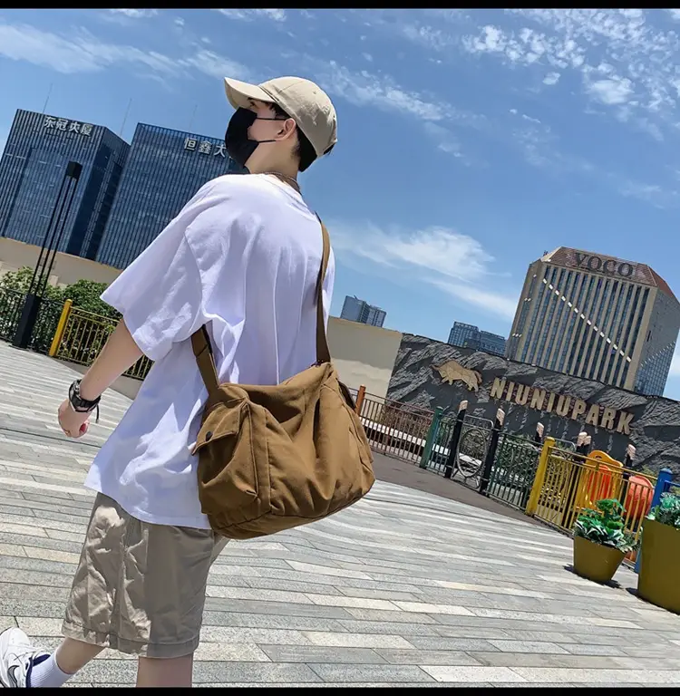 Men Pure Color Canvas Shoulder Bag 2025 Summer — feature 35