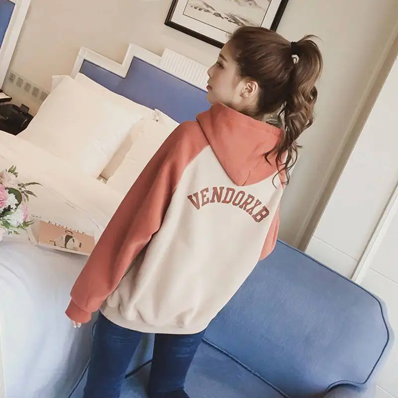 Women Velvet K-Style Hoodie Green Beige Long Sleeve - Image 4