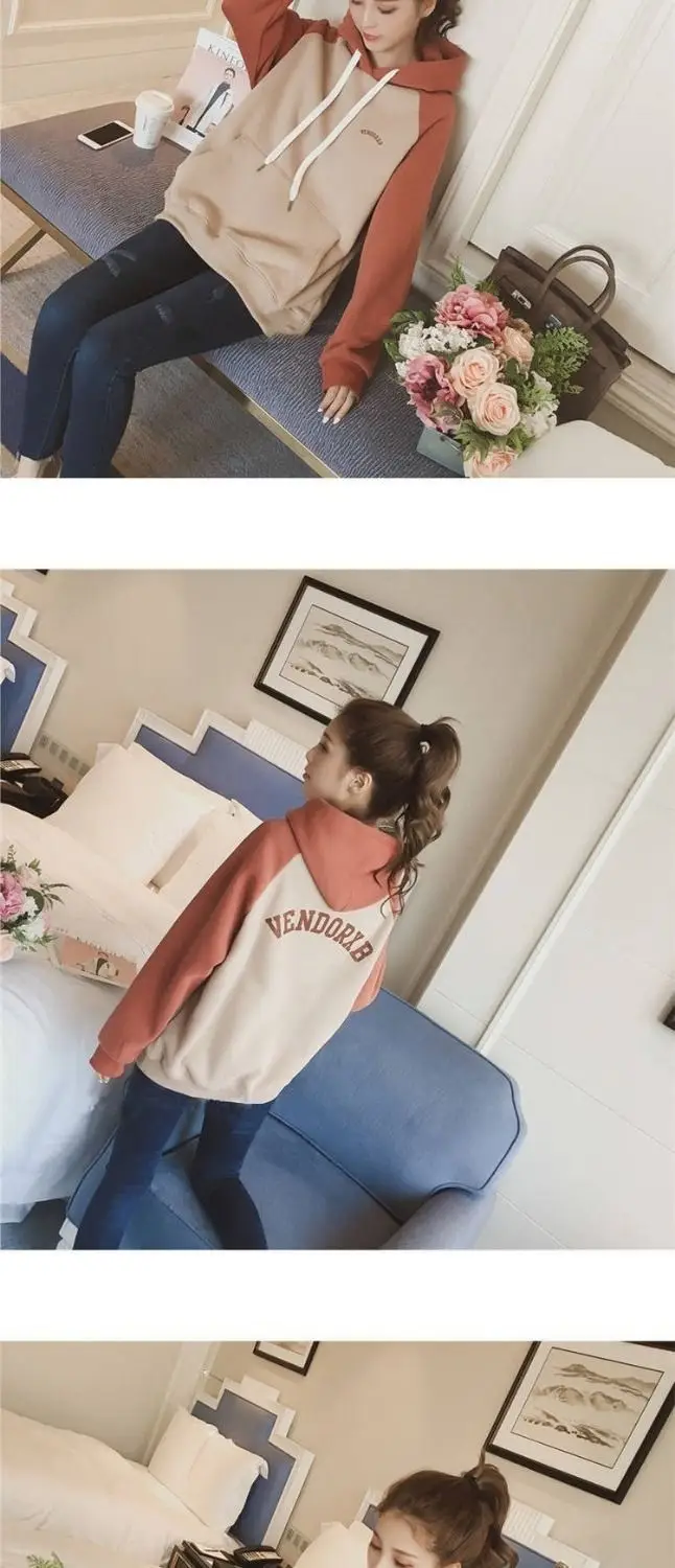 Women Velvet K-Style Hoodie Green Beige Long Sleeve — feature 8