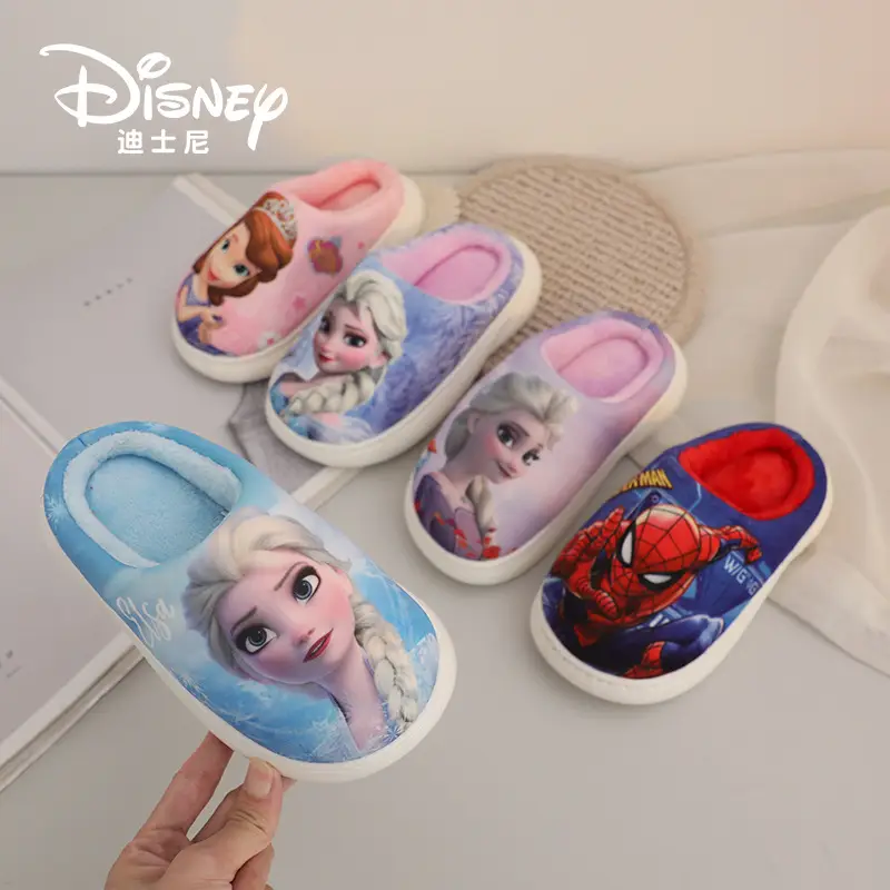 [70% discount] Frozen children's slippers winter indoor non-slip spider-man cartoon cotton shoes