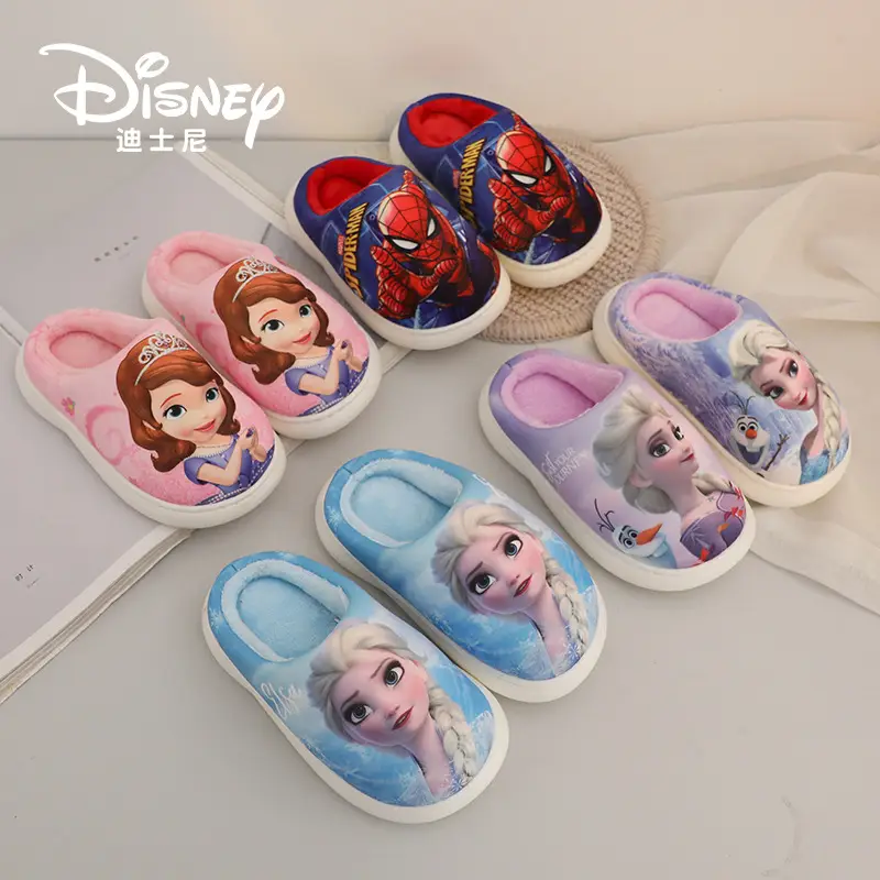 [70% discount] Frozen children's slippers winter indoor non-slip spider-man cartoon cotton shoes