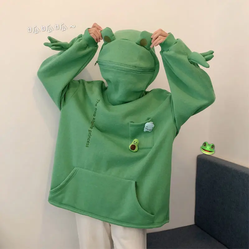 Frog Hooded Sweatshirt Green Large Couple Outfit - Image 3